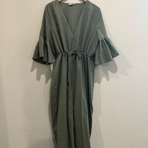 Olive Green Ruffle Sleeve Jumpsuit